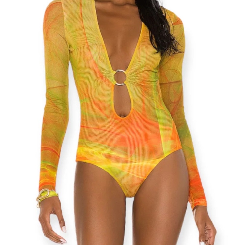 Farai London Orange and Yellow Swirl Bodysuit - Picture 2 of 6
